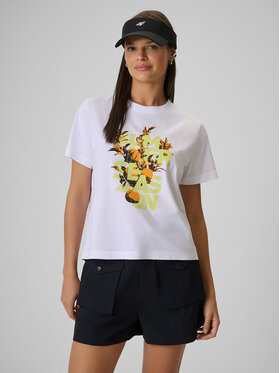 4F 4F T-Shirt BEACHWEAR Biały Boxy Fit