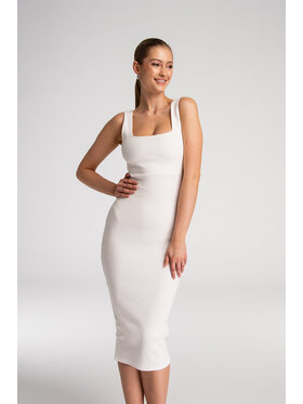 Nudyess Nudyess Sukienka dzianinowa Soho Midi z prążka Écru Fitted Fit