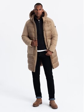 Ombre Ombre Vatovaná bunda OM-JALJ-0165 Béžová Regular Fit