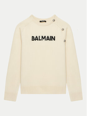 Balmain Balmain Pulover BV9B00-Z2409 Écru Regular Fit