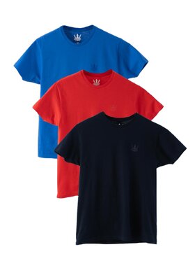 Jigga Wear Jigga Wear Komplet t-shirtów Zestaw 3 T-Shirtów Niebieski / Czerwony / Granatowy Jigga Wear Tonal Crown L Czarny Regular Fit