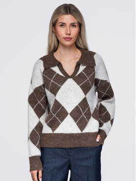 Ombre Ombre Sweter OW-SW-E0019 Beżowy Relaxed Fit