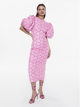 ROTATE ROTATE Kokteiļkleita Jacquard Puff RT2393 Rozā Slim Fit