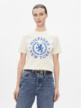Tommy Hilfiger Tommy Hilfiger Tricou Reg Crest C-Nk Tee Ss WW0WW41058 Écru Regular Fit