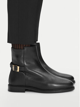 Tommy Hilfiger Tommy Hilfiger Botki Th Buckle Leather Ankle Boot FW0FW09486 Czarny