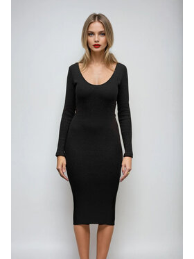 Nudyess Nudyess Sukienka dzianinowa Megi midi z prążka Czarny Fitted Fit