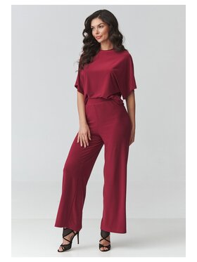 Makadamia Makadamia Komplet bluzka i spodnie M940 Bordowy Loose Fit