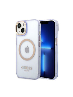Guess Guess Etui na telefon Gold Outline Translucent MagSafe Fioletowy