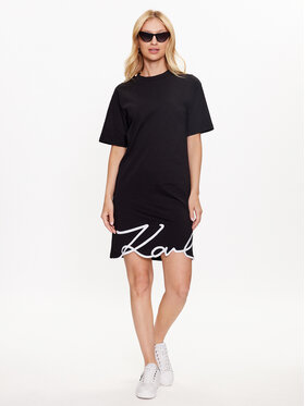 KARL LAGERFELD Haljina Za Svaki Dan Signature 231W1357 Crna Relaxed Fit