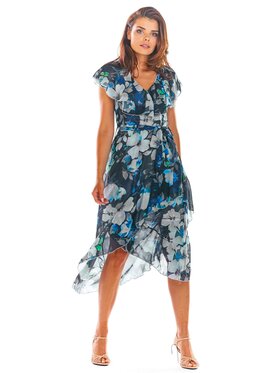 Awama Awama Sukienka letnia A308 Granatowy Basic Fit