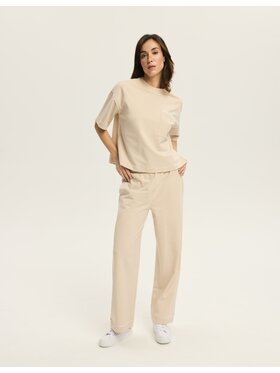 Esotiq Esotiq Komplet t-shirt i spodnie materiałowe 43141 Beżowy Regular Fit