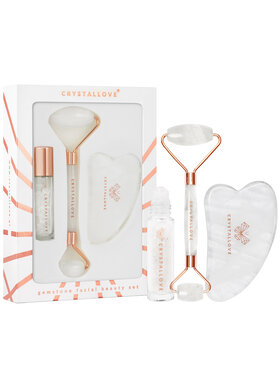 Crystallove Crystallove Kryształ górski. roller do twarzy + płytka gua sha + buteleczka roll-on Zestaw do pielęgnacji