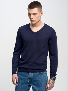 BIG STAR BIG STAR Sweter VASON_403_160 Granatowy Basic Fit