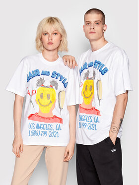 Market Market Тишърт Unisex SMILEY Barbershop 399001077 Бял Relaxed Fit