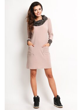 Awama Awama Úpletové šaty A113 Béžová Basic Fit