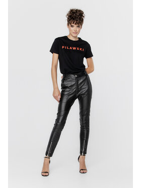 Pilawski Pilawski Spodnie materiałowe SPODNIE WOSKOWANE DAMSKIE Czarny Slim Fit