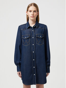 Wrangler Wrangler Sukienka codzienna BALLOONSLEEVE SHIRT Niebieski Loose Fit