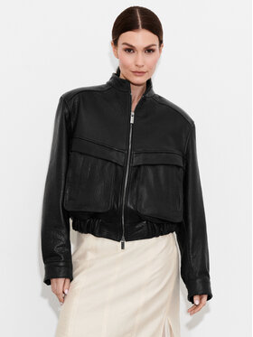 FAN LEATHER FAN LEATHER Kurtka skórzana JTLW844-55 Czarny Loose Fit