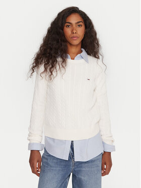 Tommy Jeans Tommy Jeans Kampsun Cable Essential DW0DW22165 Valge Regular Fit