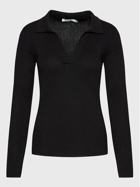 NA-KD NA-KD Megztinis Pique Collar 1100-006091-0002-003 Juoda Slim Fit