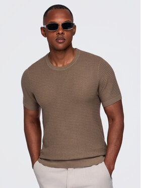 Ombre Ombre T-Shirt OM-TSCT-0303 Hnědá Slim Fit
