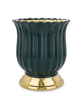 MIAhome MIAhome Osłonka ceramiczna zielono-złota 24,5x21,5 cm CASTEL-I na podstawce Zielony