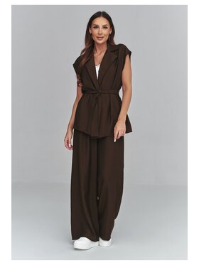 Makadamia Makadamia Komplet bluzka i spodnie C69 Brązowy Loose Fit
