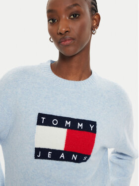 Tommy Jeans Pulover Flag DW0DW18681 Svetlo Modra Relaxed Fit