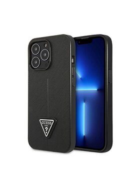 Guess Guess Etui na telefon Saffiano Triangle Logo Case Czarny