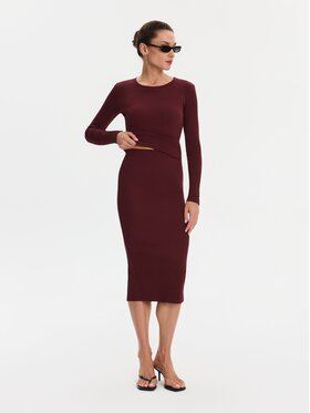 Nudyess Nudyess Spódnica midi Tremity z prążka Bordowy Slim Fit