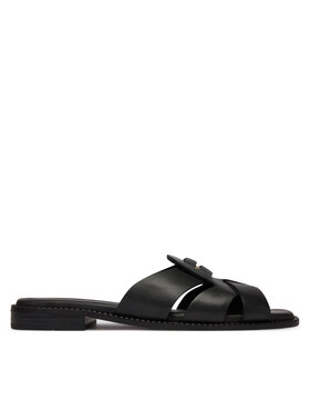 Tommy Hilfiger Tommy Hilfiger Şlapi Leather Crest Square Toe Sandals FW0FW09126 Negru