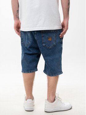 Jigga Wear Jigga Wear Szorty jeansowe Krótkie Spodenki Jeansowe Baggy Męskie Ciemne Niebieskie / Złote Jigga Wear Crown XXL Niebieski Regular Fit