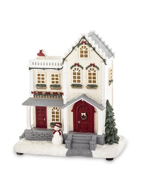 MIAhome MIAhome Dekoracja domek LED 26,5x23,5x14 cm z werandą i bałwankiem Biały