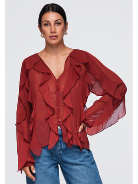 Ombre Ombre Bluzka OW-TS-E0092 Czerwony Relaxed Fit