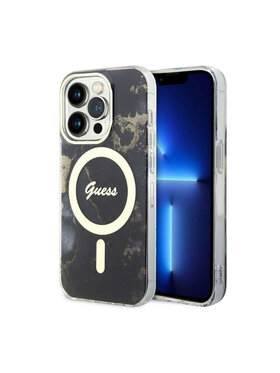 Guess Guess Etui na telefon Golden Marble MagSafe Czarny