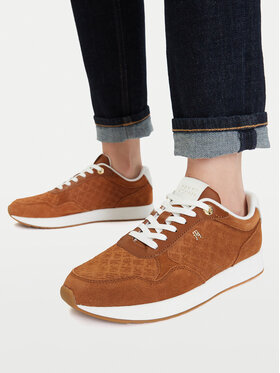 Tommy Hilfiger Tommy Hilfiger Sneakersy Th Runner Suede Monogram FW0FW09620 Brązowy