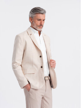 Ombre Ombre Marynarka OM-BLZB-0128 Beżowy Regular Fit