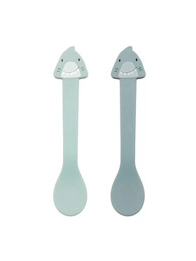 Trixie Baby Trixie Baby Komplet sztućców dziecięcych Silikonowe Łyżeczki 2 szt. - Rekin Błękitny