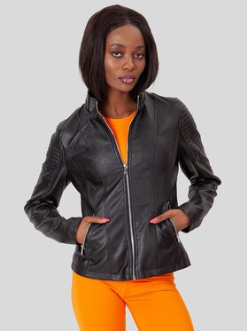 Perso Perso Kurtka z imitacji skóry BLE216600F Czarny Slim Fit