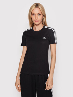 adidas adidas T-Shirt Loungewear Essentials 3-Stripes GL0784 Czarny Slim Fit