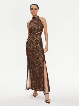 Guess Guess Sukienka wieczorowa New Liza W4GK20 KC760 Brązowy Slim Fit