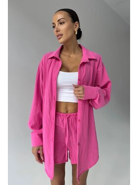 Chiara Wear Chiara Wear Komplet koszula i szorty materiałowe Komplet damski SUMMER Różowy Oversize