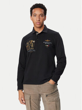 Aeronautica Militare Aeronautica Militare Тениска с яка и копчета 262PO1946UJ00703 Черен Regular Fit