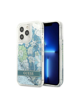 Guess Guess Etui na telefon Liquid Glitter Flower Niebieski
