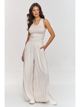 Makadamia Makadamia Komplet bluzka i spodnie M871 Beżowy Loose Fit
