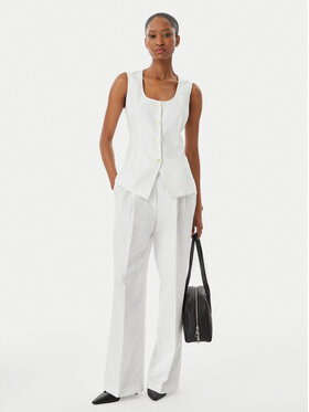 Tommy Hilfiger Tommy Hilfiger Hlače iz tkanine WW0WW48884 Bela Wide Leg