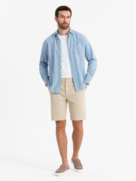 Ombre Ombre Šortky z materiálu OM-SRCS-0169 Béžová Slim Fit
