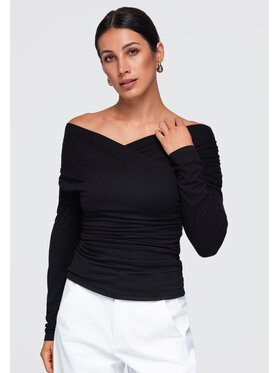 Ombre Ombre Bluzka OW-TS-E0088 Czarny Regular Fit