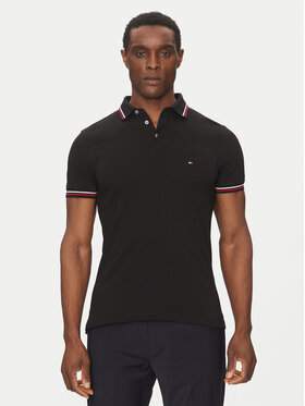 Tommy Hilfiger Tommy Hilfiger Тениска с яка и копчета Tipped MW0MW37346 Черен Slim Fit