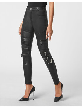 PHILIPP PLEIN PHILIPP PLEIN Kožené nohavice 2893 Čierna Long Fit